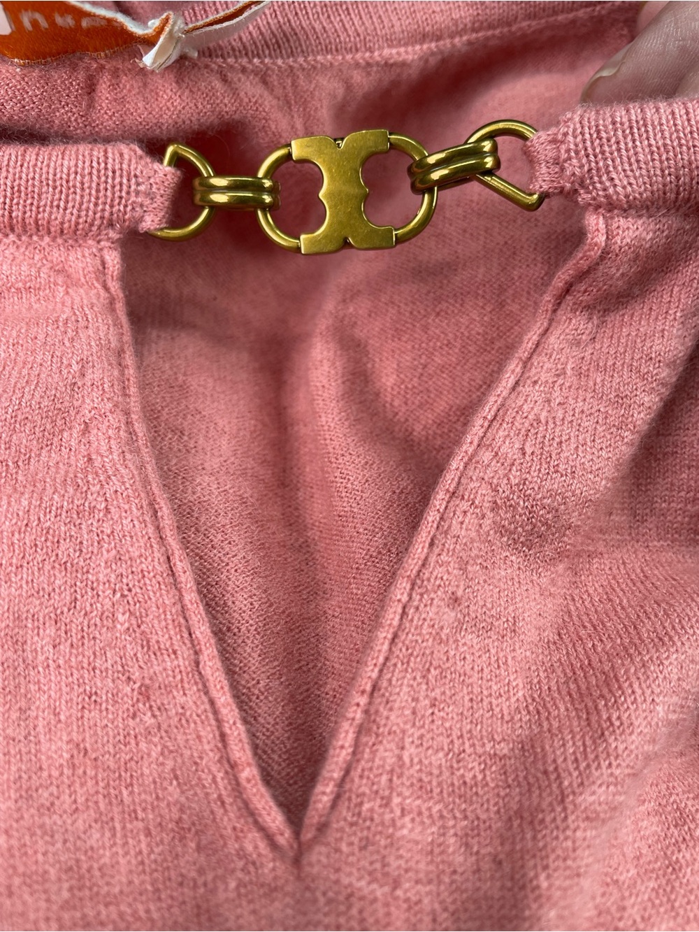 Tory Burch Pink Crew Neck Sweater with Chain Detail